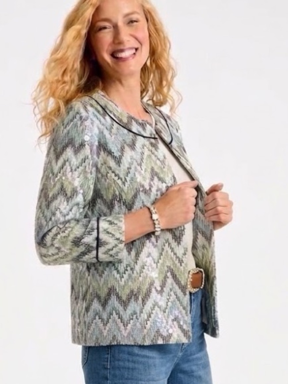 Chico's Sequin blazer Dressy Evening Jacket Size SMALL Seascape NEW